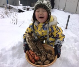 Harvesting Vegetable under Snow and Lunch